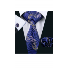 3delige set stropdas manchetknopen pochet blauw goud roze Paisley